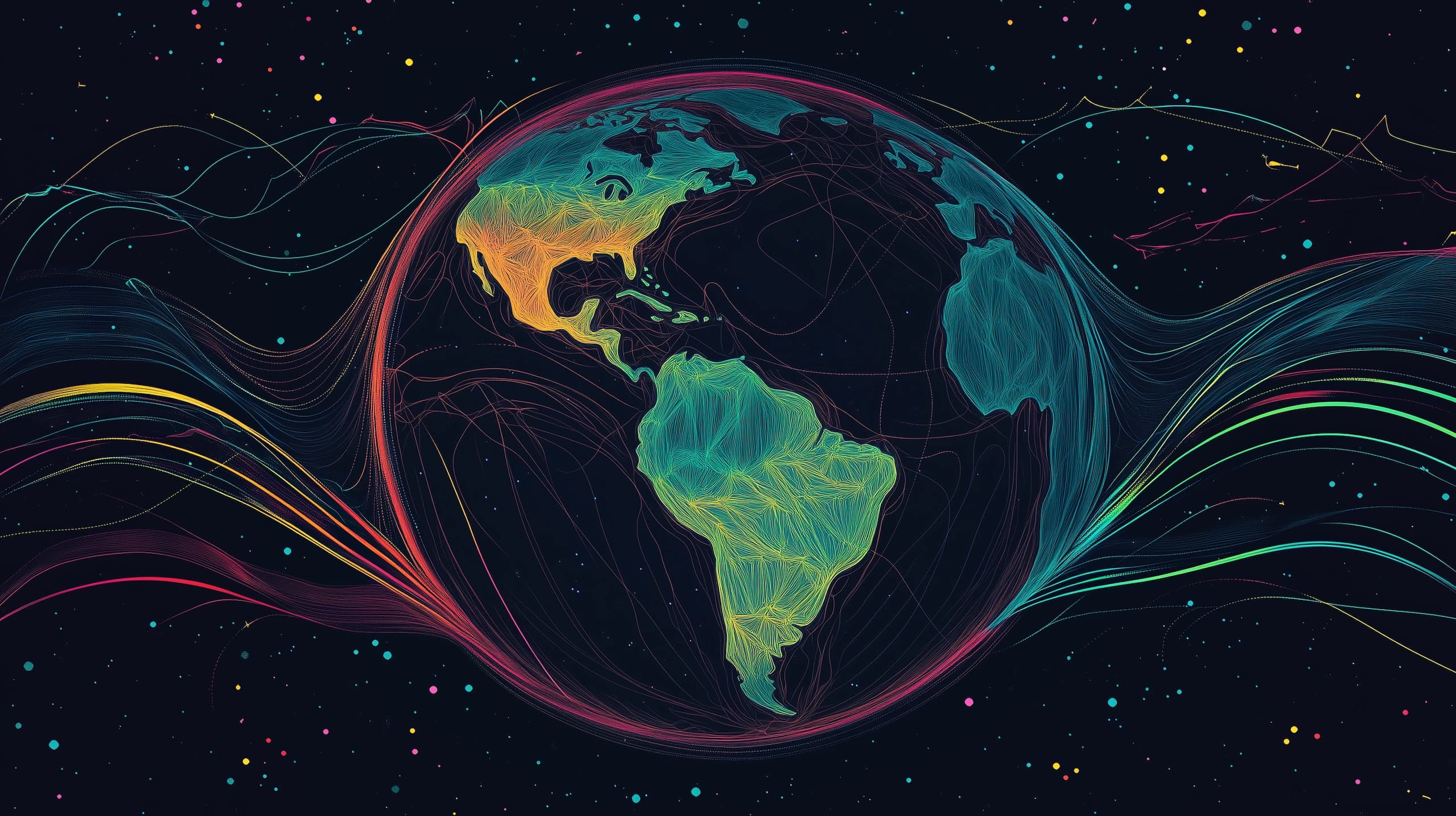 Mapa mundi artístico com Brasil em destaque